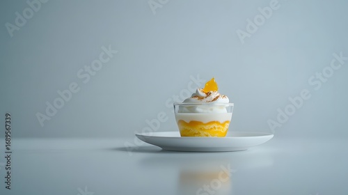 Delicious Creamy Dessert in Glass, Whipped Cream, Orange Layer Cake, Sweet Treat