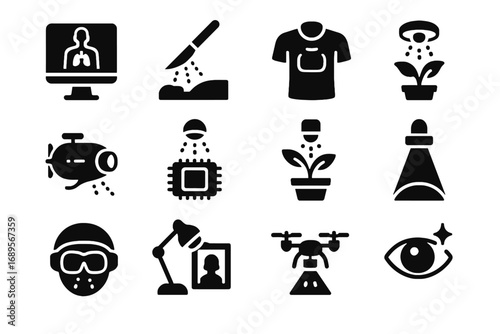Lighting scanning beam drone light medical nano smart icon surgery vector