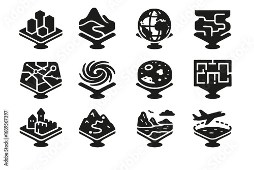 Holographic floor hologram globe icon planetary map underground trail ocean vector