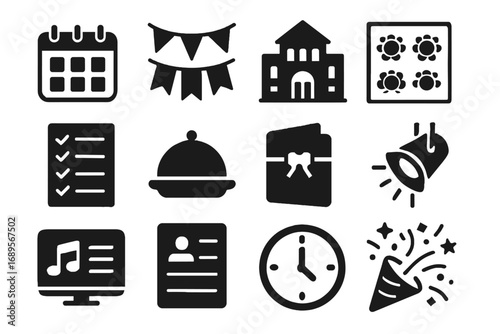 Calendar vector clock icon stage venue building seating card event planner countdown