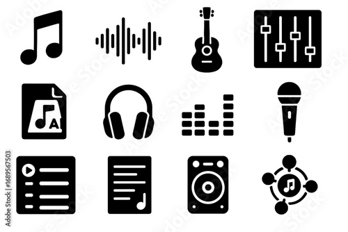 Microphone equalizer screen music headphone audio vector icon wave sheet ai