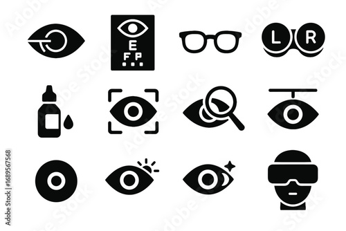 Grid magnifying bottle vision laser ophthalmology vector icon vr eye glass icons
