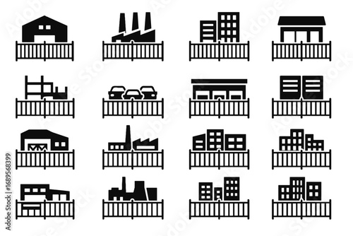 Dock vector commercial campus icons icon industrial distribution fence parking loading office