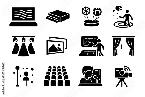 Holographic curtains icon virtual lighting equipment stage digital live elements vector