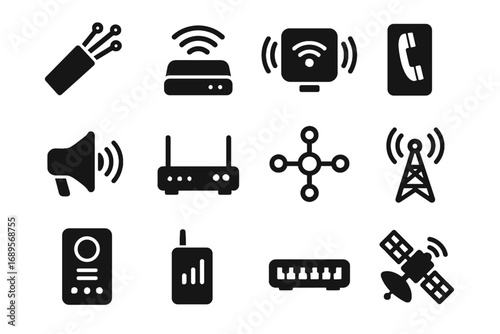 Address antennas smart network access icon signal vector satellite fiber tunnel switches