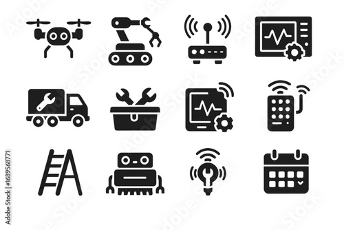 Icon diagnostic maintenance vector tunnel toolkits panels units drones control service smart