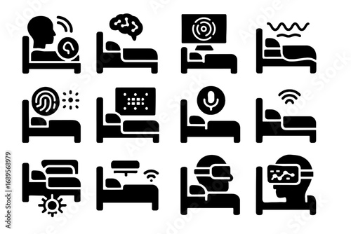 Cyber biometric environment futuristic vector neural analytics adaptive rest bed sensor icon