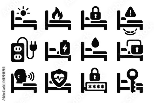 Key lock login safety cyber alert icon bed vector sleep secure tamper
