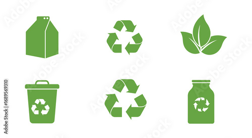 recycling symbols and green icons for environmental conservation