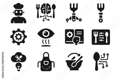Futuristic fork process meal vector chef icon icons silhouette robot brain