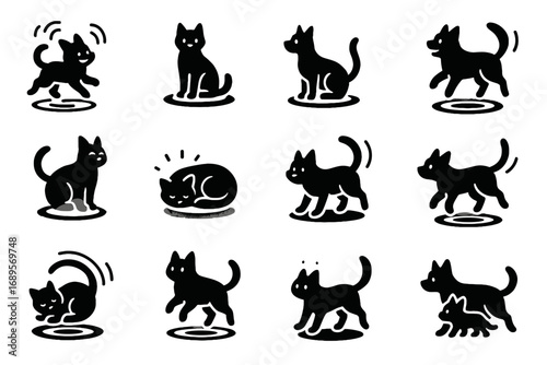 Icons posture vector spin trick curious wagging no pet follow text hologram