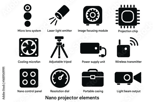 Transmitter casing projector icon focusing nano vector light supply output elements module