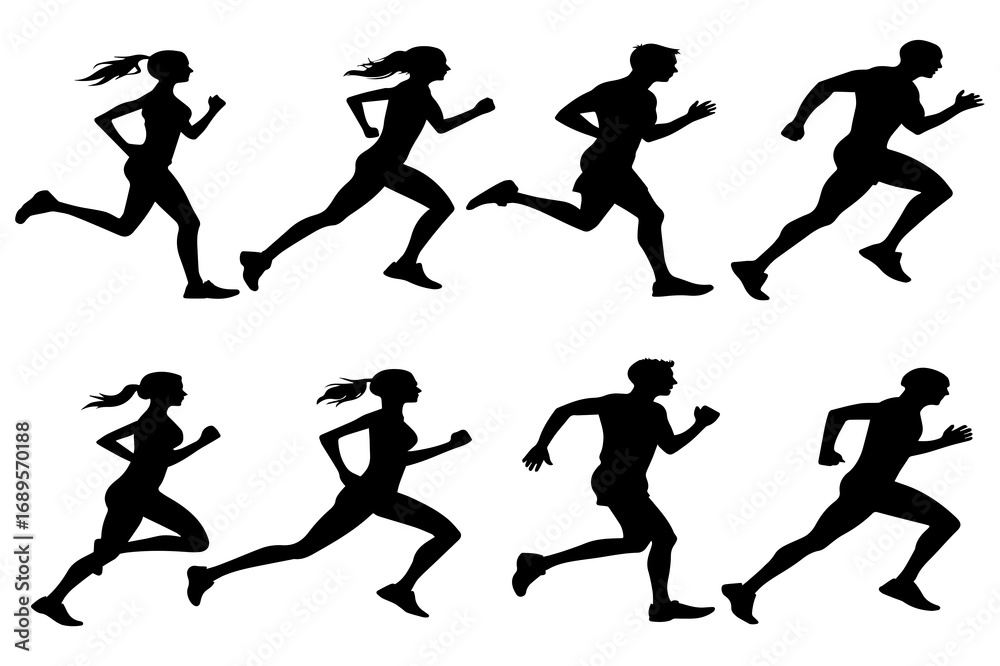 Fototapeta premium Jogging and Running Silhouettes Vector Illustration