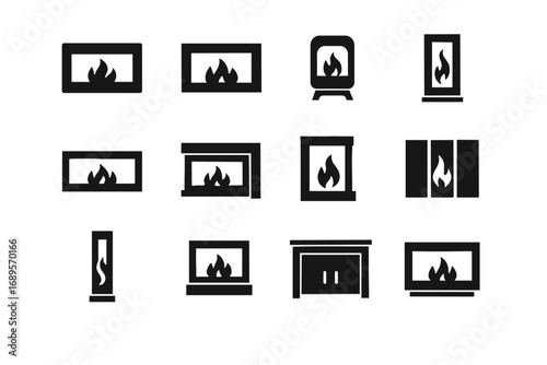 Media vector freestanding icon model insert flat fireplace digital design installation