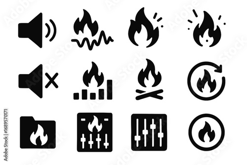 Pop digital enhancer realistic fireplace vector wave noise sound icon soundboard speaker