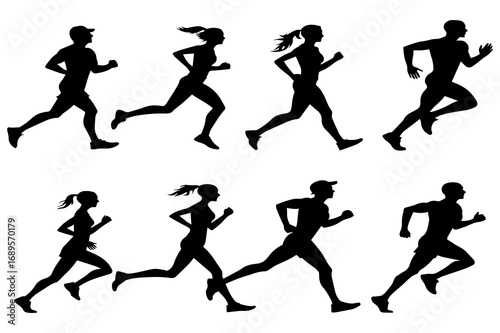 Jogging and Running Silhouettes Vector Illustration