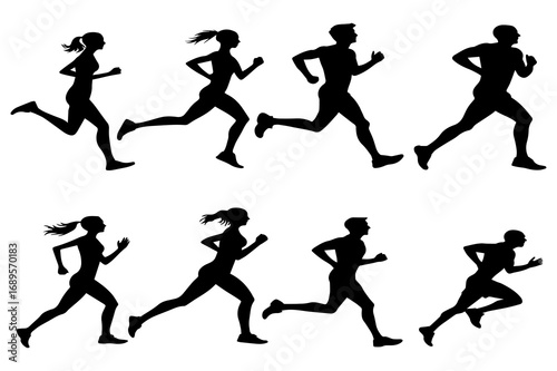 Jogging and Running Silhouettes Vector Illustration