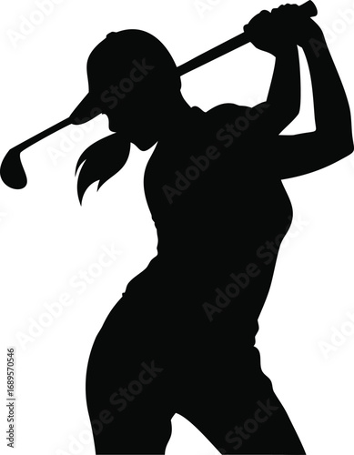 Silhouette of a woman golfer swinging club during golf game athletic sport activity silhouette