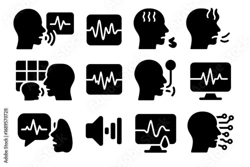 Diagnostic status detector voice icons stress monitor healthcare icon cough vector range