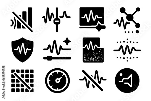 Vector characters node processing icons no icon pulse set audio text