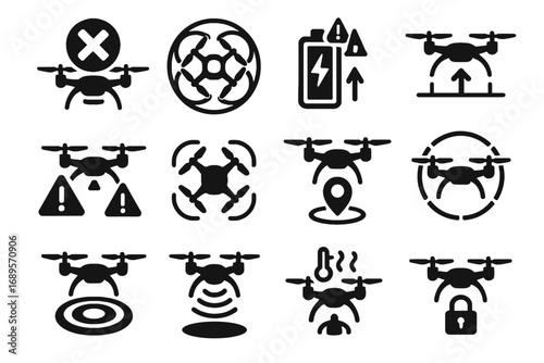 Line icons low signal geofence icon drone ring lock safety sensor vector