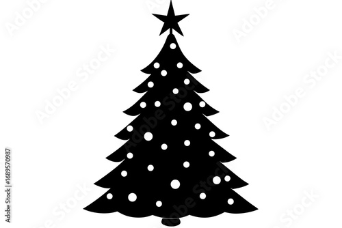 Black silhouette of a decorated christmas tree with a star on top