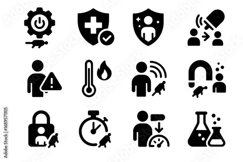 Nano infection magnetic timer icon shutdown pressure internal defense vector emergency safety