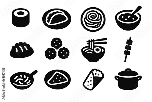 Global node graphic tile pot icons vector cuisine bowl ring rice icon