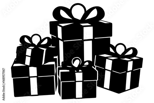 Group of wrapped gift boxes with ribbons