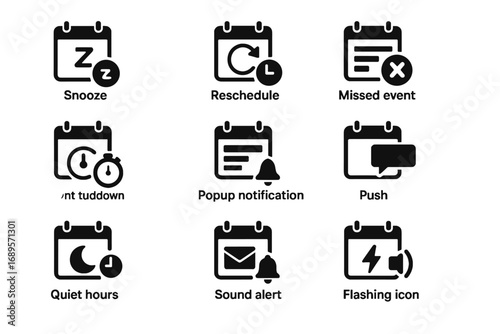 Vector countdown smart sound vibration notification email calendar icon event alert icons