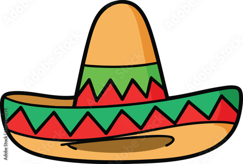 Mexican sombrero hat. Traditional sombreros with ethnic patterns, Mexico style masks cartoon vector illustration of Mexican fashion illustration