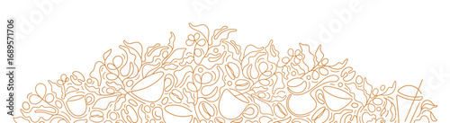 Coffee plant, tea cup. Vector graphic tree, beans