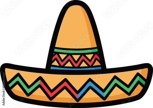 Mexican sombrero hat. Traditional sombreros with ethnic patterns, Mexico style masks cartoon vector illustration of Mexican fashion illustration