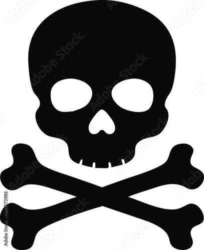 Stark black and white silhouette of a skull and crossbones symbol of danger warning death pirate icon silhouette