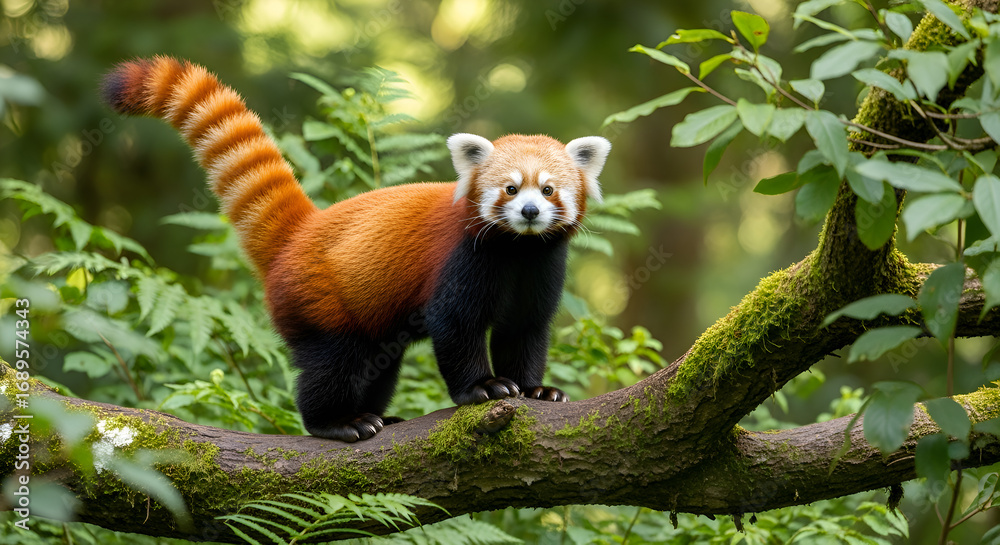 Obraz premium Red Panda on Tree Branch