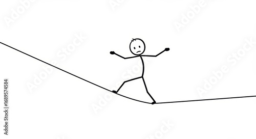 Precarious Balance: A Stick Figure's Uneasy Tightrope Walk