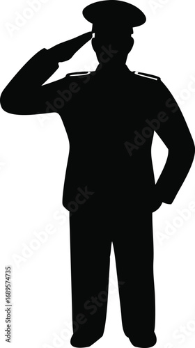 Silhouette of a person in uniform saluting gesturing respect and authority a heroic figure silhouette
