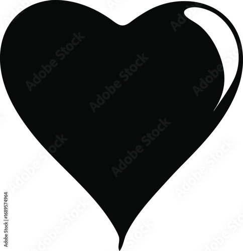 Solid black heart shape with glossy highlight symbolizing love and romance valentines day silhouette