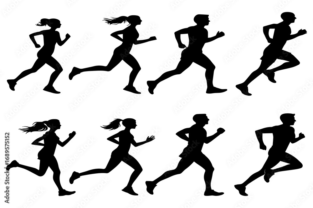 Fototapeta premium Running Silhouette Figures Vector Illustration
