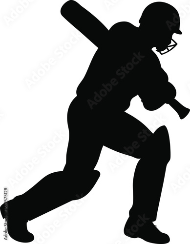 Dynamic silhouette of a cricket batsman in action playing a powerful shot full swing silhouette