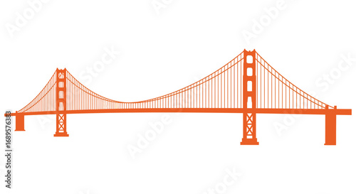 iconic bridge structure spanning water with vibrant orange color