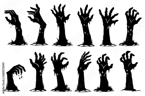 Halloween Zombie Hands Rising Silhouette Illustration