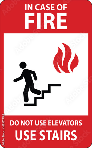 In case of fire do not use elevator sign, logo, , icon, sticker, label,  symbol, black, line, flat vector, isolated illustration.