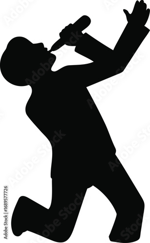 Dynamic silhouette of a passionate singer performing with arms raised capturing musical energy and emotion silhouette