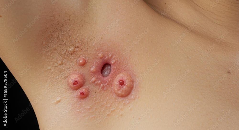 Fototapeta premium Inflammatory Skin Cysts and Pimples in Armpit.