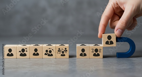 Recruitment concept - Magnet attracting a person icon.
