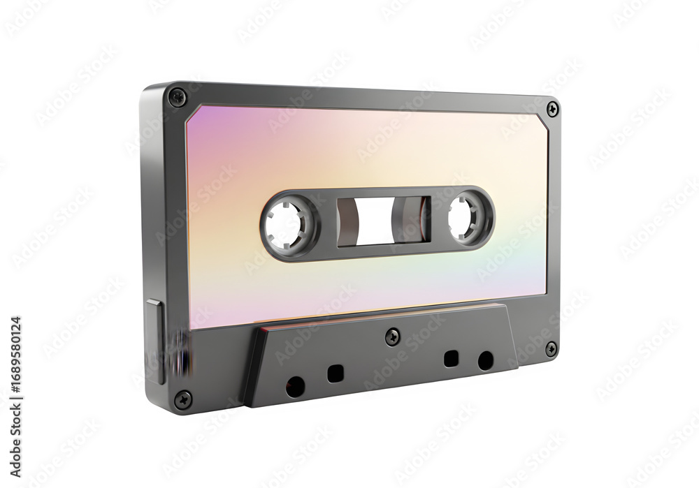 Fototapeta premium Iridescent Cassette Tape 3d rendered, isolated on white or transparent background. PNG