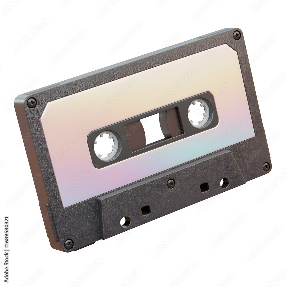 Obraz premium Iridescent Cassette Tape 3d rendered, isolated on white or transparent background. PNG