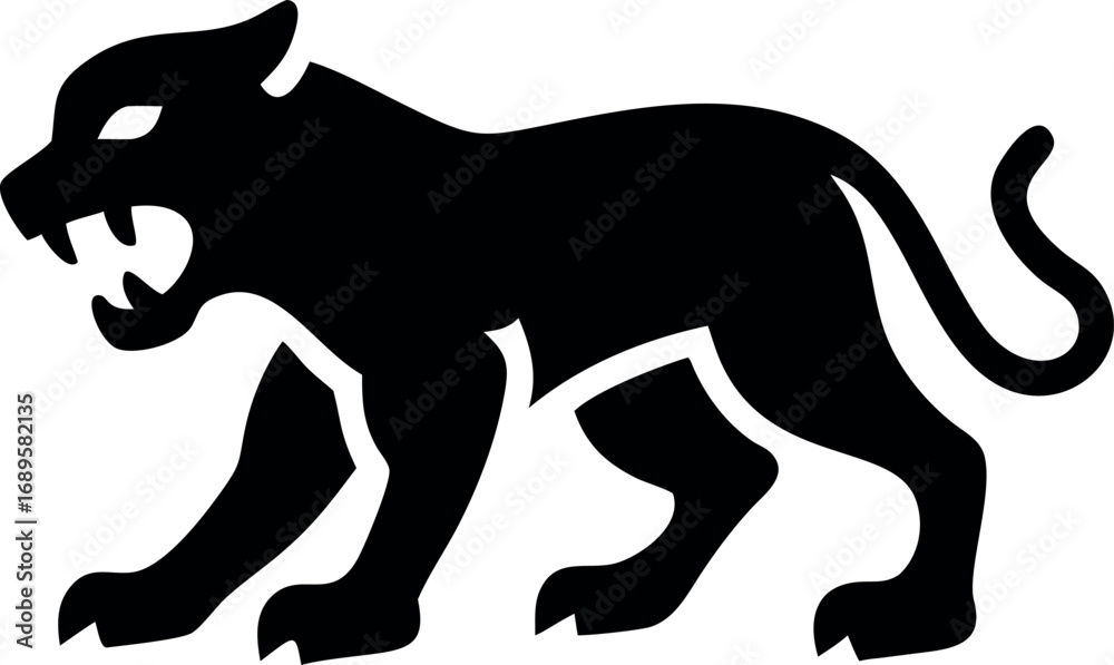 Obraz premium Aggressive Black Panther Silhouette Powerful Animal Vector Graphic