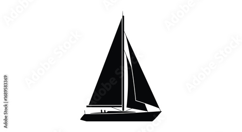a sleek black sailboat silhouette against white background